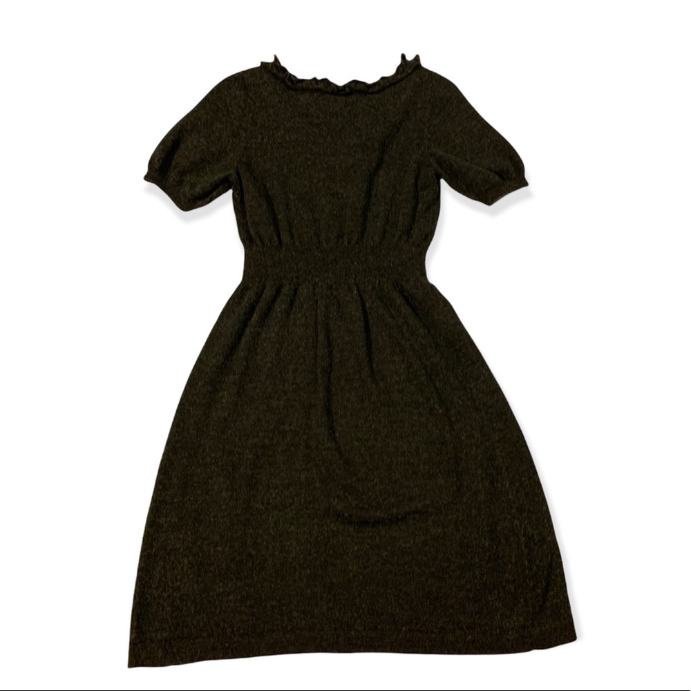 LOFT Gray Ruffle V-Neck Short Sleeve Wool Blend Sweater Dress-Size Small